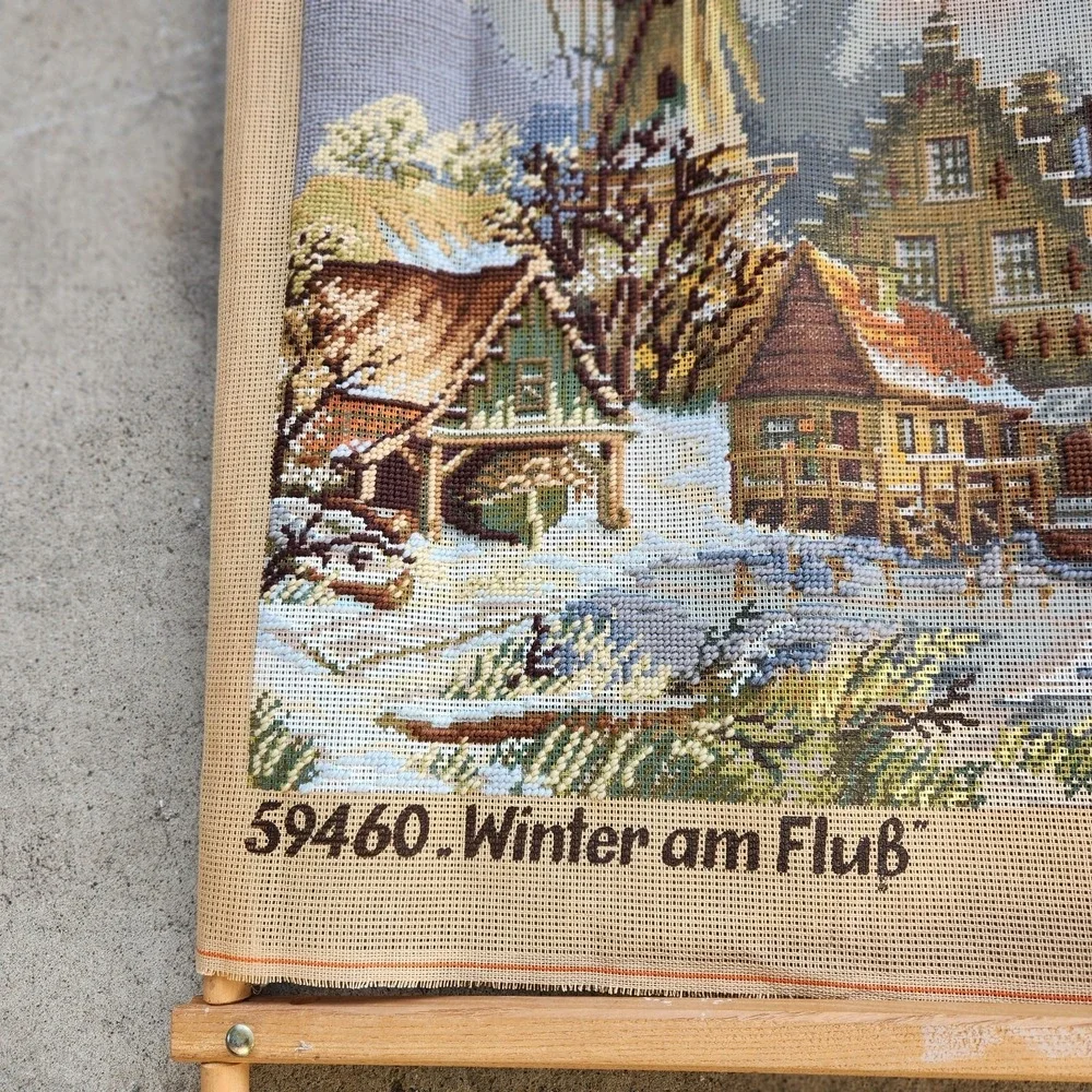 Vtg Needlepoint Tapestry Wiehler GOBELIN Germany Winter Am Flub 24